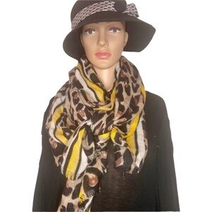 New Scarves Lot Of 2 Large Rectangular Leopard Black & White Blogger Favorite